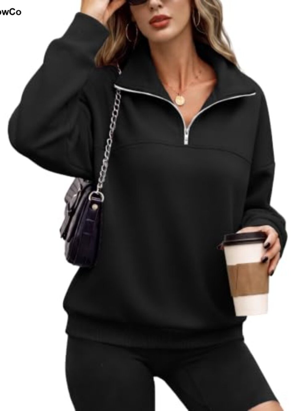 Women's Half Zip Fleece Sweatshirt Oversized Cropped Pullover Hoodie